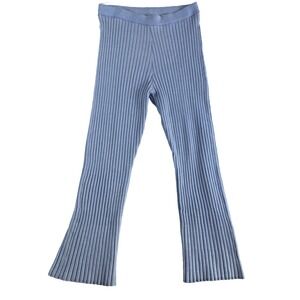 2/$30 Aerie Groove On Knit Pants L Short Blue Ribbed High Waisted Flared Lounge